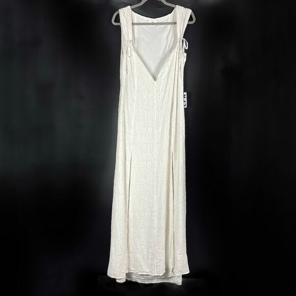 LPA Gabriella Eyelet Maxi Dress Ivory White V-Neck Side Slits Sleeveless Sz M - Picture 5 of 13